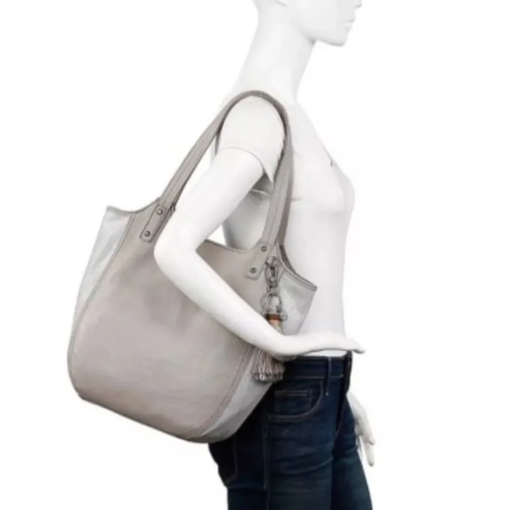 The Sak Women's Beige Shimmer Pebble Leather Hobo Tote Shoulder Bag